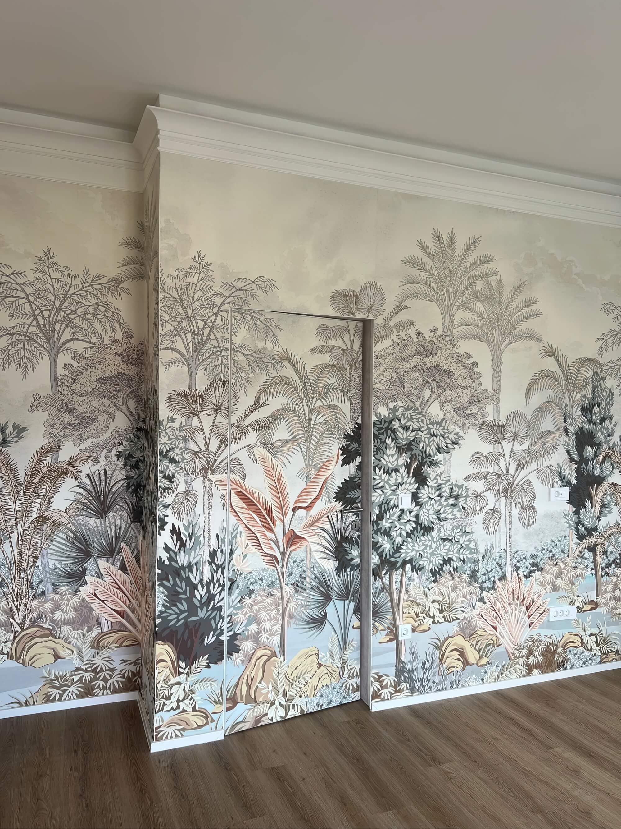 Illusionistic painting with stucco details, showcasing traditional decorative techniques.